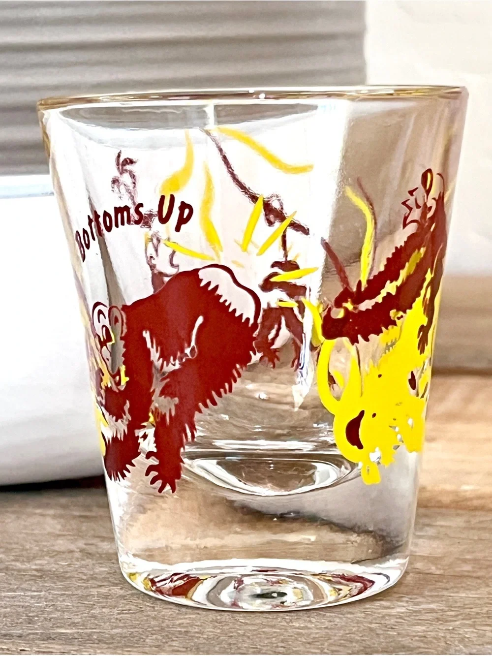 Vintage Mid Century Federal Glass Monkey Jungle Wrap Bottoms Up Shot Glass